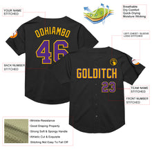 Load image into Gallery viewer, Custom Black Purple-Gold Mesh Authentic Throwback Baseball Jersey

