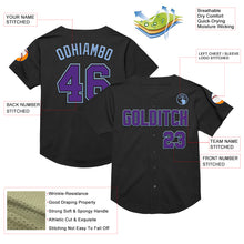 Load image into Gallery viewer, Custom Black Purple-Light Blue Mesh Authentic Throwback Baseball Jersey
