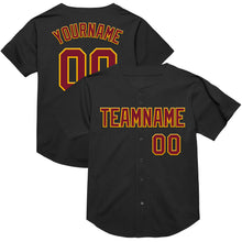 Load image into Gallery viewer, Custom Black Crimson-Gold Mesh Authentic Throwback Baseball Jersey
