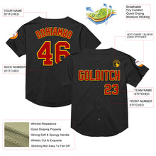 Laden Sie das Bild in den Galerie-Viewer, Custom Black Red-Gold Mesh Authentic Throwback Baseball Jersey
