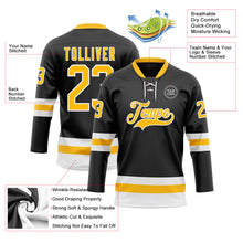 Charger l&#39;image dans la galerie, Custom Black Gold-White Hockey Lace Neck Jersey
