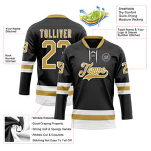 Charger l&#39;image dans la galerie, Custom Black Old Gold-White Hockey Lace Neck Jersey
