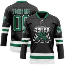 Laden Sie das Bild in den Galerie-Viewer, Custom Black Kelly Green-White Hockey Lace Neck Jersey
