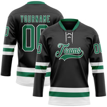 Laden Sie das Bild in den Galerie-Viewer, Custom Black Kelly Green-White Hockey Lace Neck Jersey
