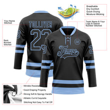 Laden Sie das Bild in den Galerie-Viewer, Custom Black Light Blue Hockey Lace Neck Jersey
