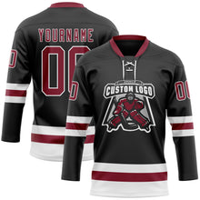 Laden Sie das Bild in den Galerie-Viewer, Custom Black Crimson-White Hockey Lace Neck Jersey
