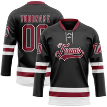 Laden Sie das Bild in den Galerie-Viewer, Custom Black Crimson-White Hockey Lace Neck Jersey
