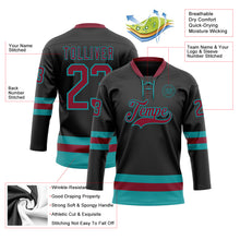 Laden Sie das Bild in den Galerie-Viewer, Custom Black Crimson-Teal Hockey Lace Neck Jersey
