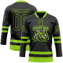 Laden Sie das Bild in den Galerie-Viewer, Custom Black Neon Green Hockey Lace Neck Jersey

