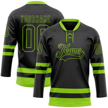 Laden Sie das Bild in den Galerie-Viewer, Custom Black Neon Green Hockey Lace Neck Jersey
