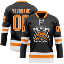 Laden Sie das Bild in den Galerie-Viewer, Custom Black Bay Orange-White Hockey Lace Neck Jersey
