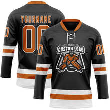 Laden Sie das Bild in den Galerie-Viewer, Custom Black Texas Orange-White Hockey Lace Neck Jersey
