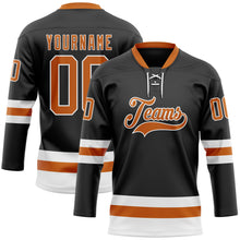 Laden Sie das Bild in den Galerie-Viewer, Custom Black Texas Orange-White Hockey Lace Neck Jersey
