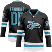 Laden Sie das Bild in den Galerie-Viewer, Custom Black Panther Blue-White Hockey Lace Neck Jersey
