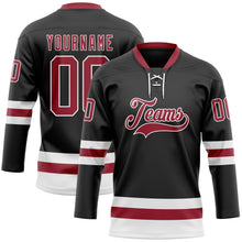 Laden Sie das Bild in den Galerie-Viewer, Custom Black Cardinal-White Hockey Lace Neck Jersey
