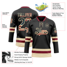 Laden Sie das Bild in den Galerie-Viewer, Custom Black Vintage USA Flag Cream-Crimson Hockey Lace Neck Jersey
