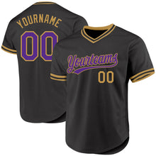 Laden Sie das Bild in den Galerie-Viewer, Custom Black Purple-Old Gold Authentic Throwback Baseball Jersey
