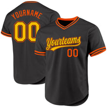 Laden Sie das Bild in den Galerie-Viewer, Custom Black Gold-Orange Authentic Throwback Baseball Jersey
