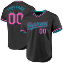 Laden Sie das Bild in den Galerie-Viewer, Custom Black Pink-Teal Authentic Throwback Baseball Jersey
