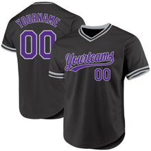 Laden Sie das Bild in den Galerie-Viewer, Custom Black Purple-Gray Authentic Throwback Baseball Jersey

