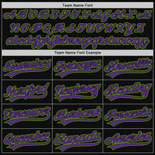 Laden Sie das Bild in den Galerie-Viewer, Custom Black Purple-Neon Green Authentic Throwback Baseball Jersey
