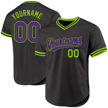 Laden Sie das Bild in den Galerie-Viewer, Custom Black Purple-Neon Green Authentic Throwback Baseball Jersey
