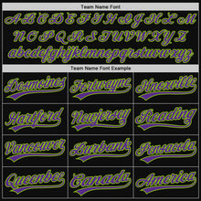 Laden Sie das Bild in den Galerie-Viewer, Custom Black Purple-Neon Green Authentic Throwback Baseball Jersey
