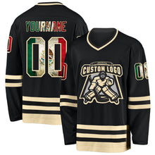 Laden Sie das Bild in den Galerie-Viewer, Custom Black Vintage Mexican Flag-Cream Hockey Jersey
