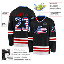 Laden Sie das Bild in den Galerie-Viewer, Custom Black USA Flag Royal-Red Hockey Jersey
