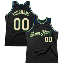 Загрузить изображение в средство просмотра галереи, Custom Black Cream Green-Royal Authentic Throwback Basketball Jersey
