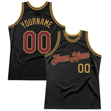 Загрузить изображение в средство просмотра галереи, Custom Black Burgundy-Old Gold Authentic Throwback Basketball Jersey
