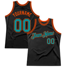 Загрузить изображение в средство просмотра галереи, Custom Black Teal-Orange Authentic Throwback Basketball Jersey
