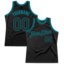 Загрузить изображение в средство просмотра галереи, Custom Black Teal Authentic Throwback Basketball Jersey
