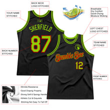 Load image into Gallery viewer, Custom Black Neon Green-Red Authentic Throwback Basketball Jersey
