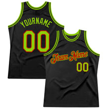 Load image into Gallery viewer, Custom Black Neon Green-Red Authentic Throwback Basketball Jersey
