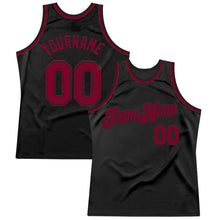 Load image into Gallery viewer, Custom Black Maroon Authentic Throwback Basketball Jersey

