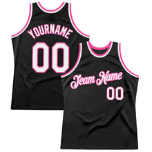 Загрузить изображение в средство просмотра галереи, Custom Black White-Pink Authentic Throwback Basketball Jersey
