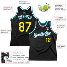 Загрузить изображение в средство просмотра галереи, Custom Black Light Yellow-Teal Authentic Throwback Basketball Jersey
