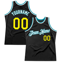 Загрузить изображение в средство просмотра галереи, Custom Black Light Yellow-Teal Authentic Throwback Basketball Jersey
