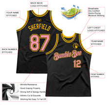 Загрузить изображение в средство просмотра галереи, Custom Black Medium Pink-Gold Authentic Throwback Basketball Jersey
