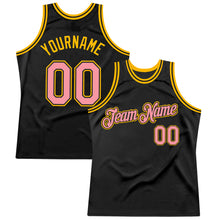 Загрузить изображение в средство просмотра галереи, Custom Black Medium Pink-Gold Authentic Throwback Basketball Jersey
