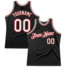 Load image into Gallery viewer, Custom Black White-Red Authentic Throwback Basketball Jersey
