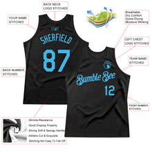 Загрузить изображение в средство просмотра галереи, Custom Black Sky Blue Authentic Throwback Basketball Jersey
