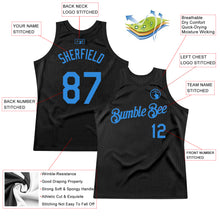Загрузить изображение в средство просмотра галереи, Custom Black Powder Blue Authentic Throwback Basketball Jersey
