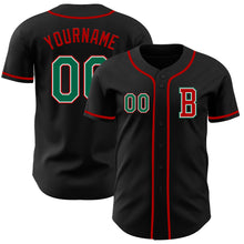 Load image into Gallery viewer, Custom Black Kelly Green-Red Authentic Baseball Jersey
