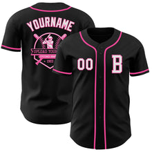 Laden Sie das Bild in den Galerie-Viewer, Custom Black White-Pink Authentic Baseball Jersey
