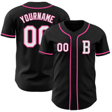 Laden Sie das Bild in den Galerie-Viewer, Custom Black White-Pink Authentic Baseball Jersey
