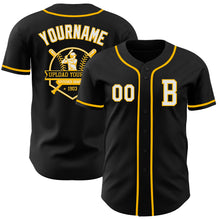 Laden Sie das Bild in den Galerie-Viewer, Custom Black White-Gold Authentic Baseball Jersey
