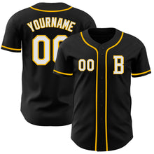 Laden Sie das Bild in den Galerie-Viewer, Custom Black White-Gold Authentic Baseball Jersey
