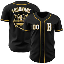 Laden Sie das Bild in den Galerie-Viewer, Custom Black White-Old Gold Authentic Baseball Jersey
